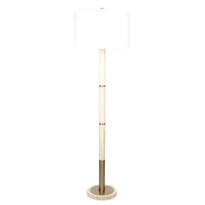 Lampe sur pied haute avec basse en travertin pour chambre à coucher - Lampe traditionnelle décorative pour salon et bureau - 61 po, blanc et or