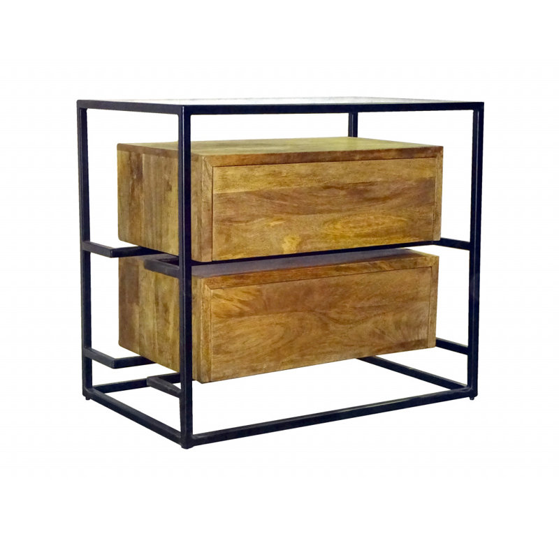  Table de chevet à deux tiroirs en bois massif naturel et verre 28 po Briarcrest