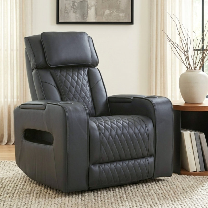 Fauteuil inclinable électrique Mason 37 po en cuir noir, double position, avec appui-tête réglable, porte-gobelet et port USB - Noir