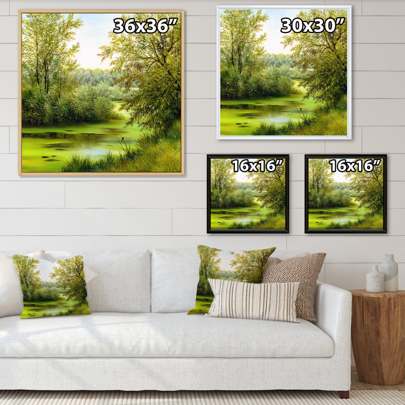 " Beautiful Summer River Through Trees Landscape ", Maple Floater Frame, 30" H x 30" W x 1" D