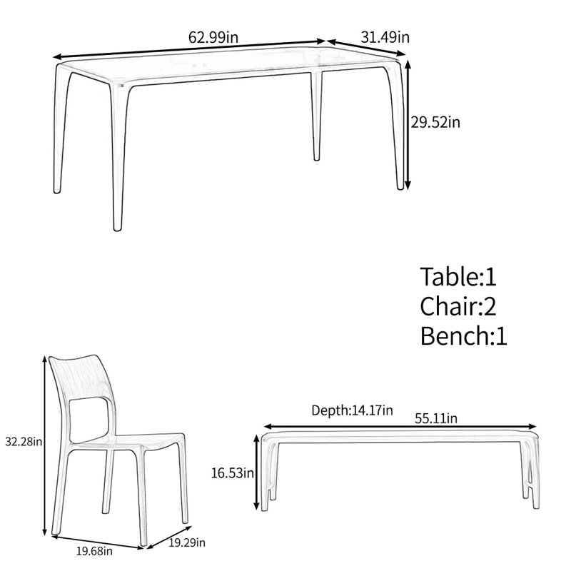 Ensemble de table en noyer noir, H 29,52 po x L 62,99 po x l 31,49 po