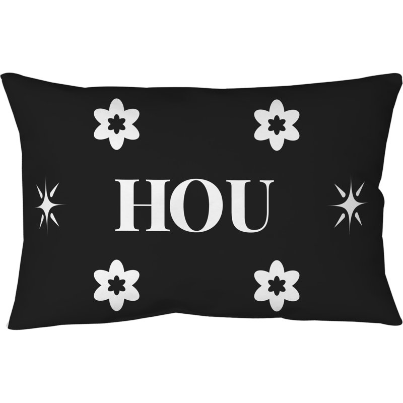 Oreiller soufflé et fermé en polyester filé Houston Basketball 14 po x 10 po, Noir / blanc