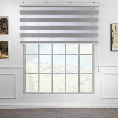 Zebra Blinds Window Dual Layer Roller Shades, Corded Horizontal Blind