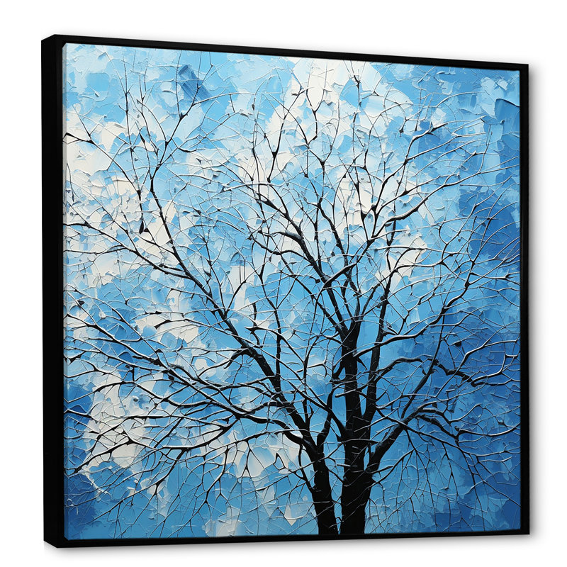 Minimalisme, arbre bleu paysage I - arbre, art mural sur toile, salon, Cadre flottant noir, H 16 po x l 16 po x P 1 po