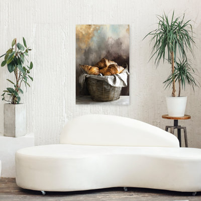 «Golden Croissants Basket», art mural rustique