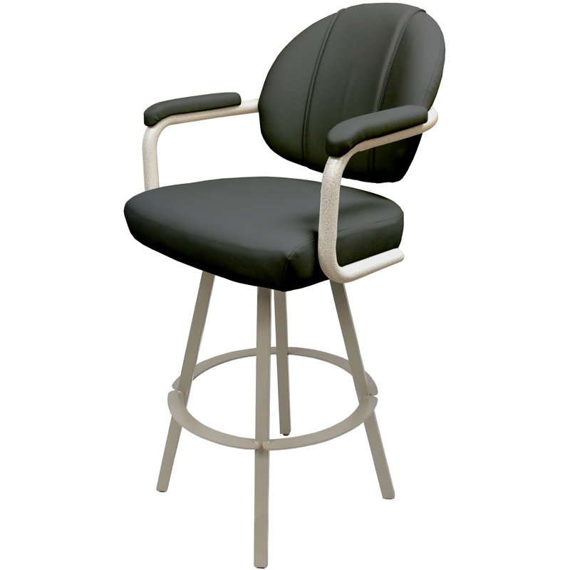 Tabouret de comptoir pivotant en métal Lavenia - base Warren, Vinyle gris / cadre beige