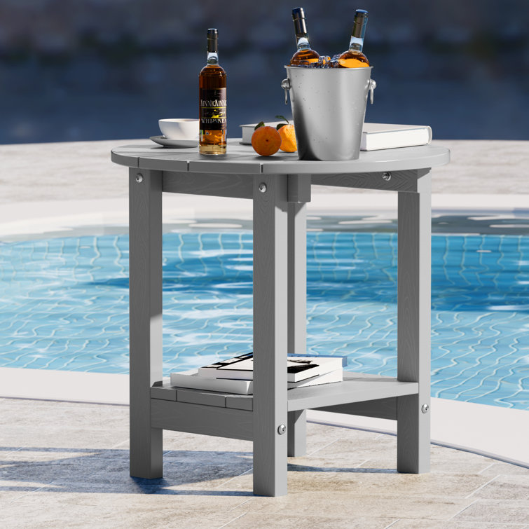 18 Inch Round Outdoor Side Table Adirondack Plastic/Resin Patio Side Table Weather Resistant End Table with Storage Shelf