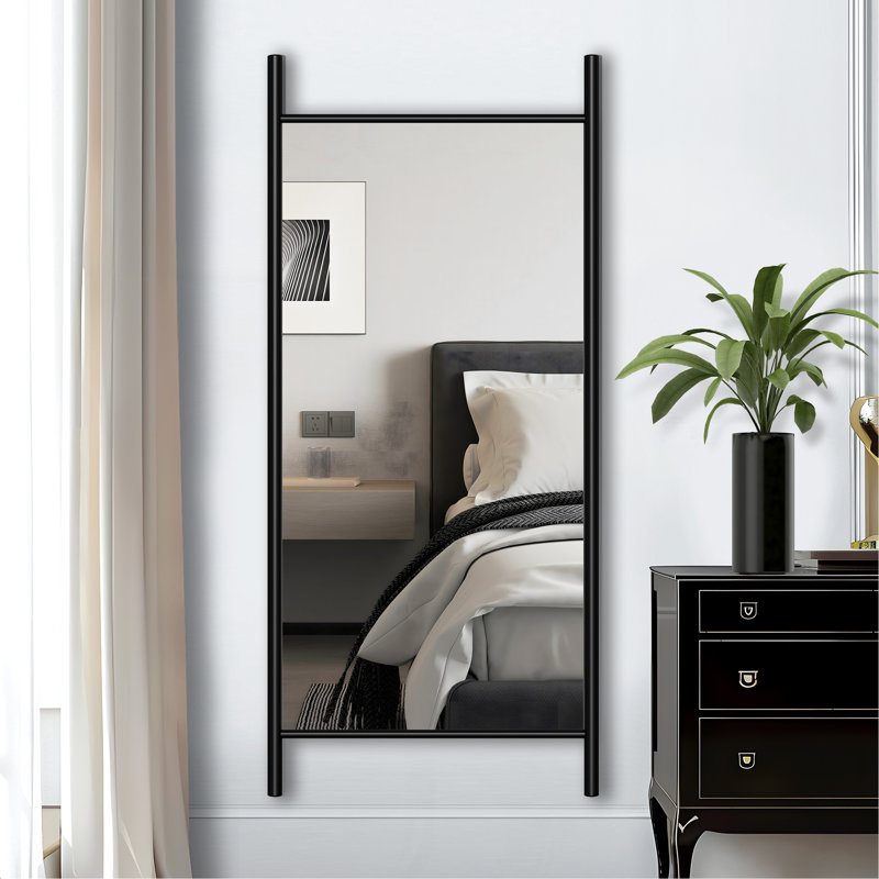 Échelle en bois massif Miroir pleine grandeur rectangulaire noir pleine grandeur pour porte de salle de bain de chambre à coucher murale avec cadre en aluminium (71 * 31 * 2 pouces)