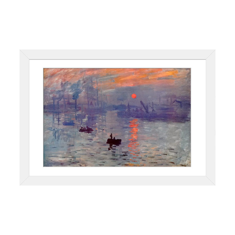 Impression de lever de soleil encadré sur papier par Claude Monet, H 24 po x l 32 po x P 1 po, Cadre blanc