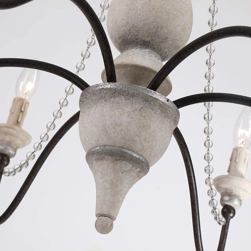 Gwaltney 6 - Light Candle Style Classic Country French Style Antique Wood Crystal Chandelier