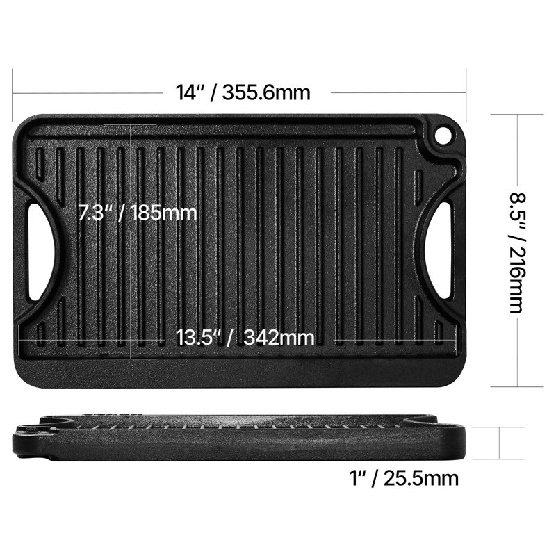 Non-Stick Cast Iron Grill Pan, 34.3cm x 18.5cm