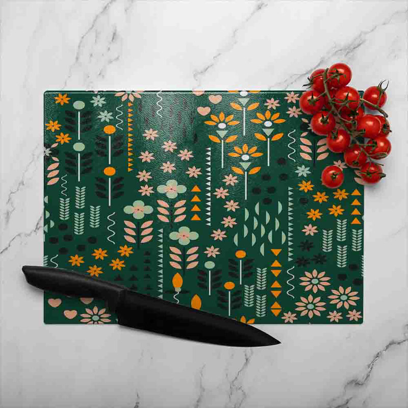 Selection Of Flowers Print Glass Chopping Board