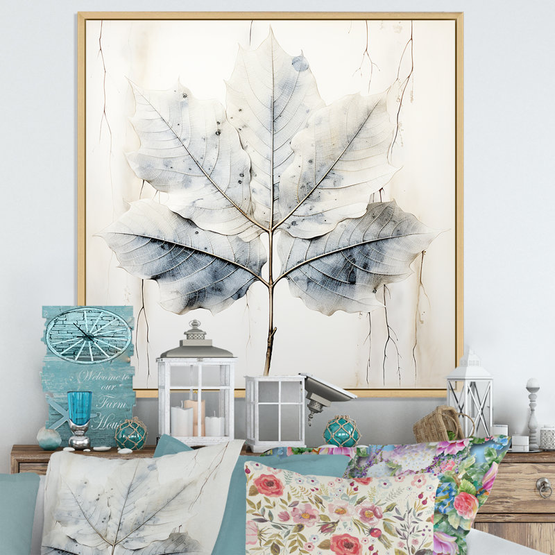 " Silver Sycamore Leaf ", 24" H x 24" W x 1" D, Natural Floater Framed