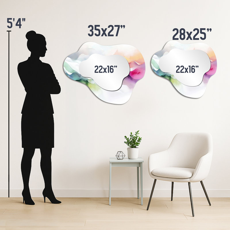 Grand miroir décoratif irrégulier Glam - marbre porte céleste, imprimé sur métal, 27" x 35"