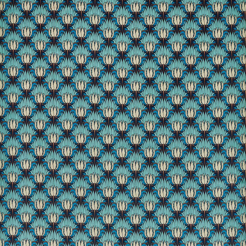 Tulip & Bird Fabric, Opal/Sea Foam