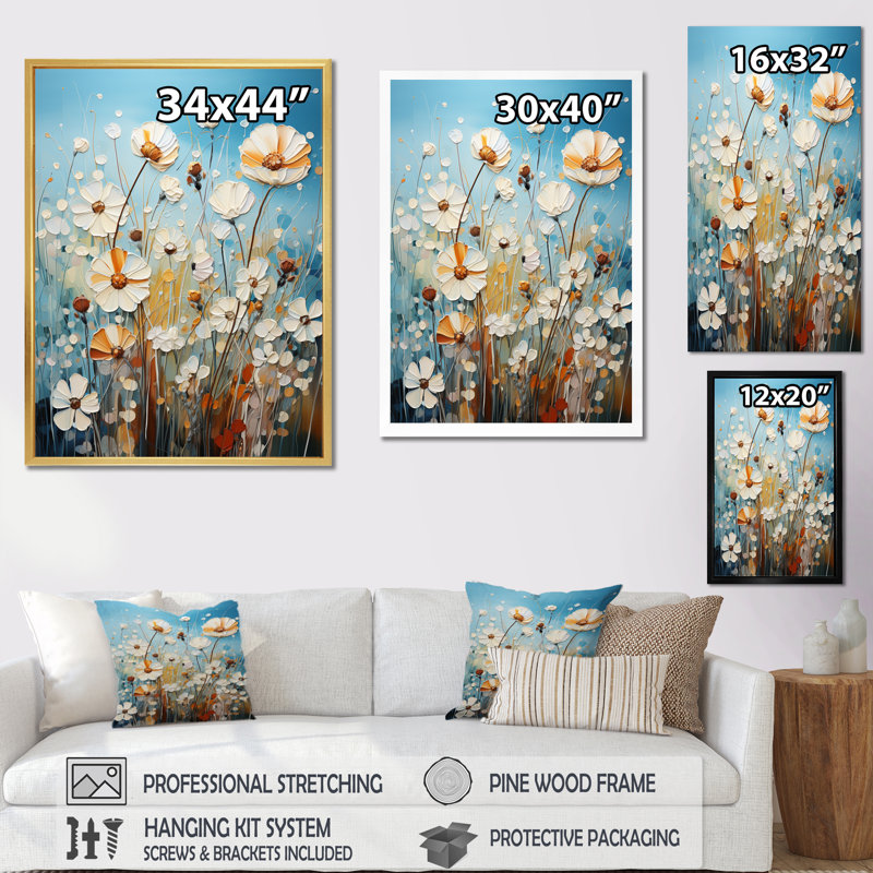 Mill Pointillism I - Décoration murale florale et botanique, H 44 po x l 34 po x P 1,5 po, Cadre flottant doré