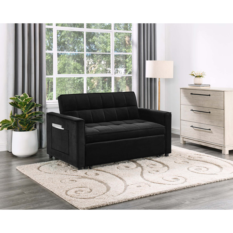 Canapé-lit convertible en velours l 53,5 po Maia avec capitonnage et poches latérales