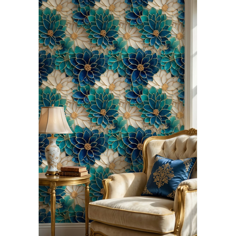 Papier peint floral bleu Glam Floral