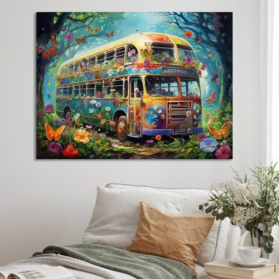 Magic Hippie Bus In The Flower Forest sur toile