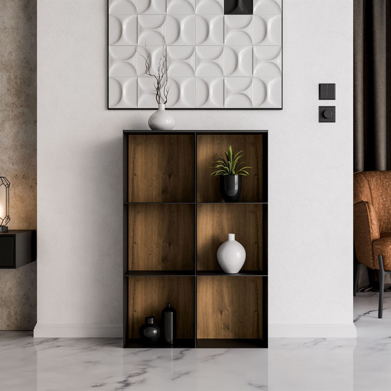 99cm H x 66cm W Metal Bookcase, Black / Artisan without LED