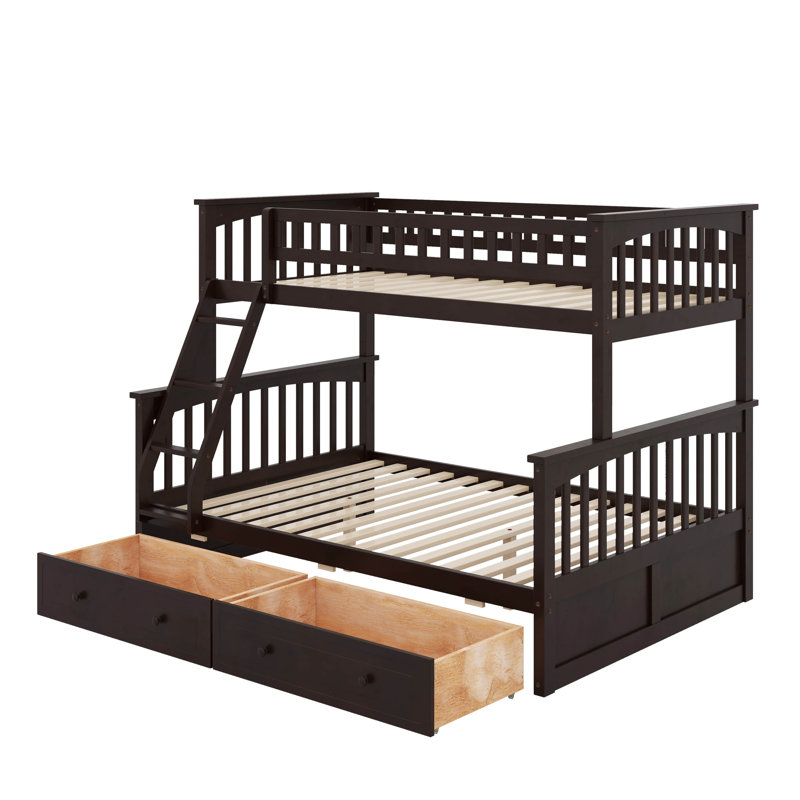 Twin Over Full Bunk Bed With Drawers, Espresso