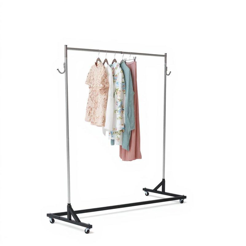 Portant roulant avec 2 housses en PVC, organisateur en forme de Z en acier inoxydable, crochets et roulettes verrouillables pour le rangement
