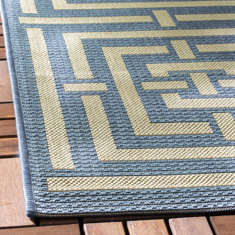Tapis intérieur / extérieur bleu / os Arneshia, Rectangle 4 pi x 5 pi 7 po