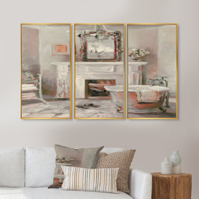 «French Bath La Baignoire II», ensemble d'art mural sur toile traditionnel encadré de 3