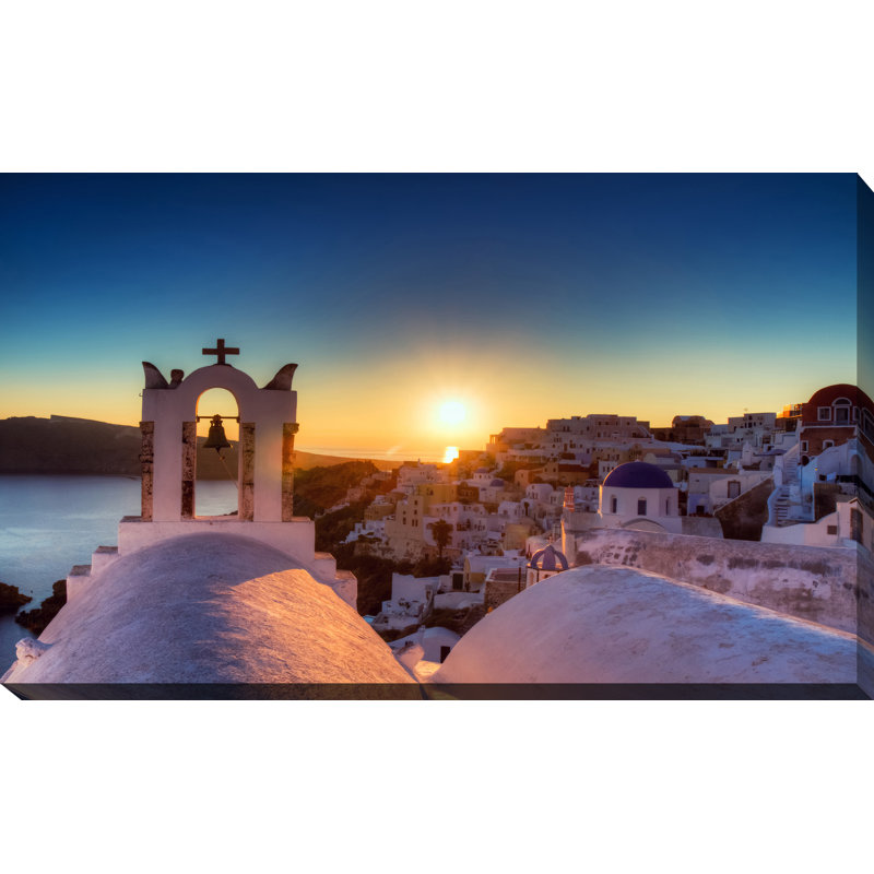 « village of oia, santorini », reproduction de photo sur toile tendue, H 24 po x l 40 po x P 1 po