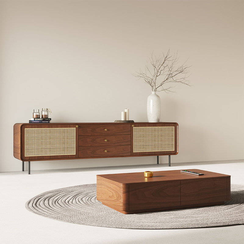 Meuble télé en bois de noyer massif, H 23,62 po x L 70,87 po x l 15,75 po