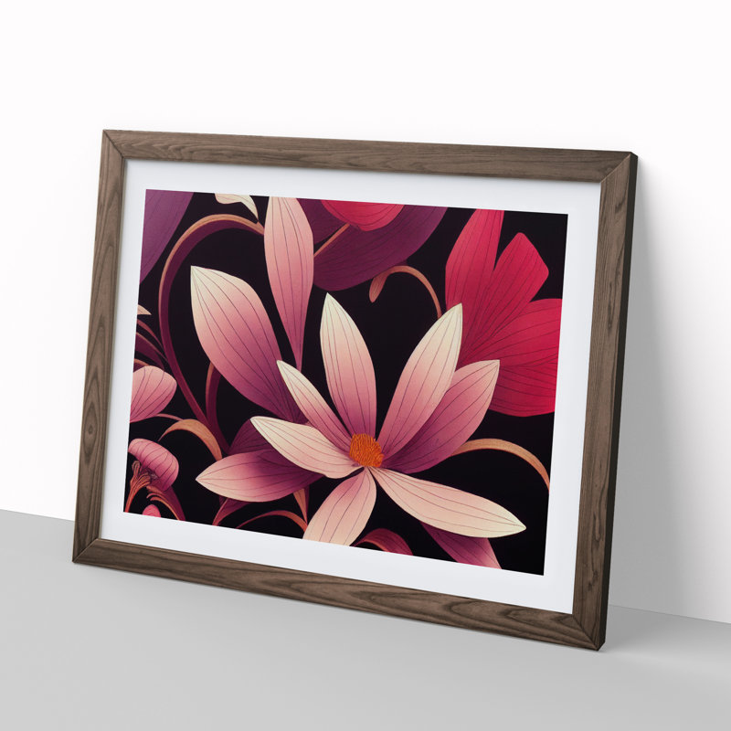 Distinguished Flowers - Single Picture Frame Painting, 46cm H x 64cm W x 2cm D, Walnut