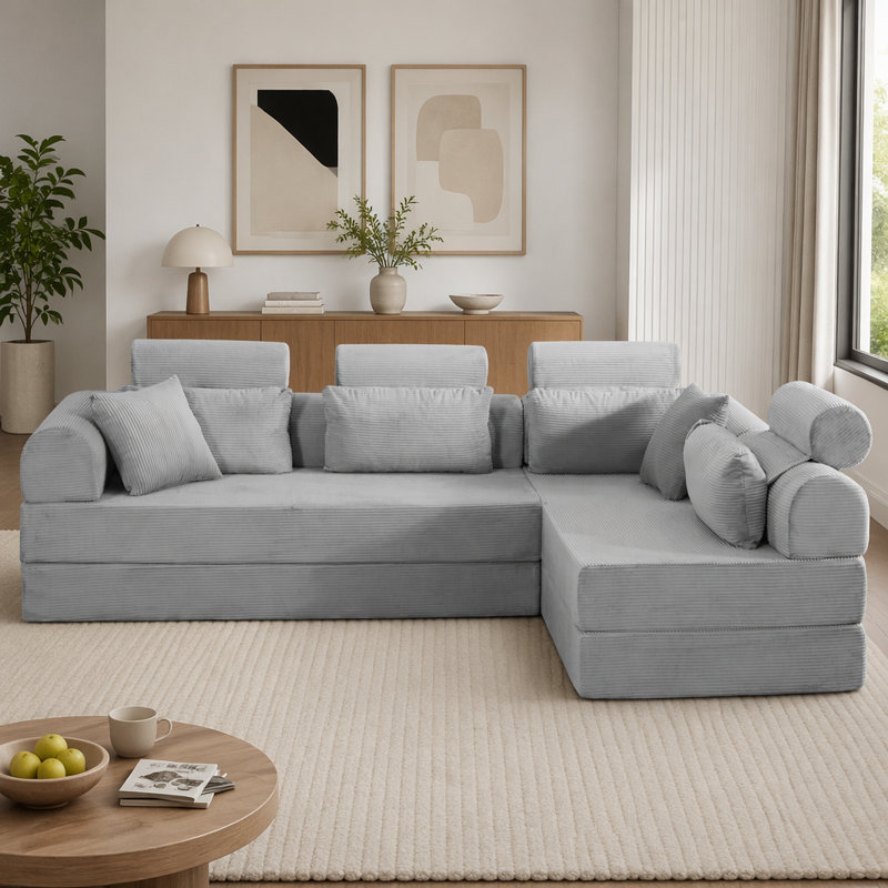L shape Modular Sectional Sofa, Light Gray