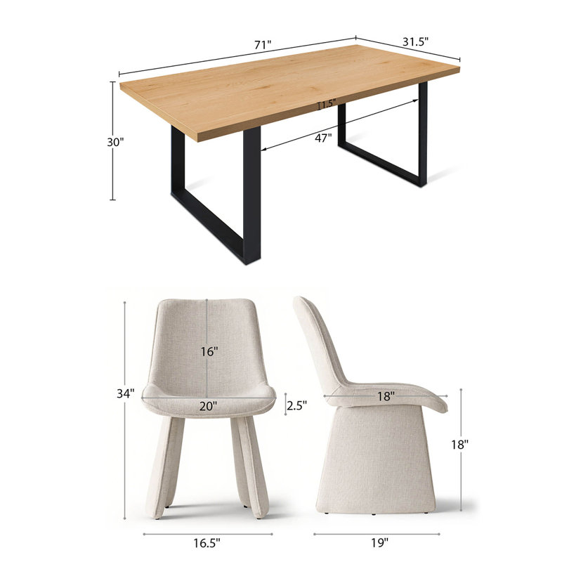Modern 71'' Rectangular Dining Table Set For 6, Beige