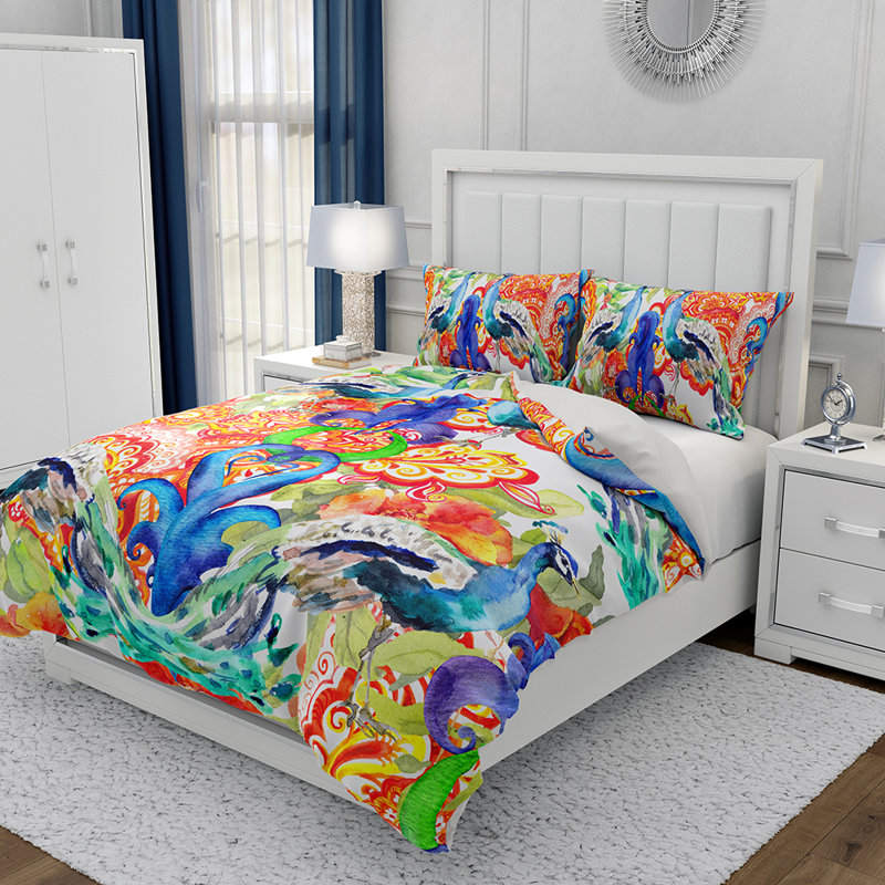 Ensemble de housse de couette et insert 3 pièces en microfibre multicolore, Housse de couette grand + 2 taies d'oreiller