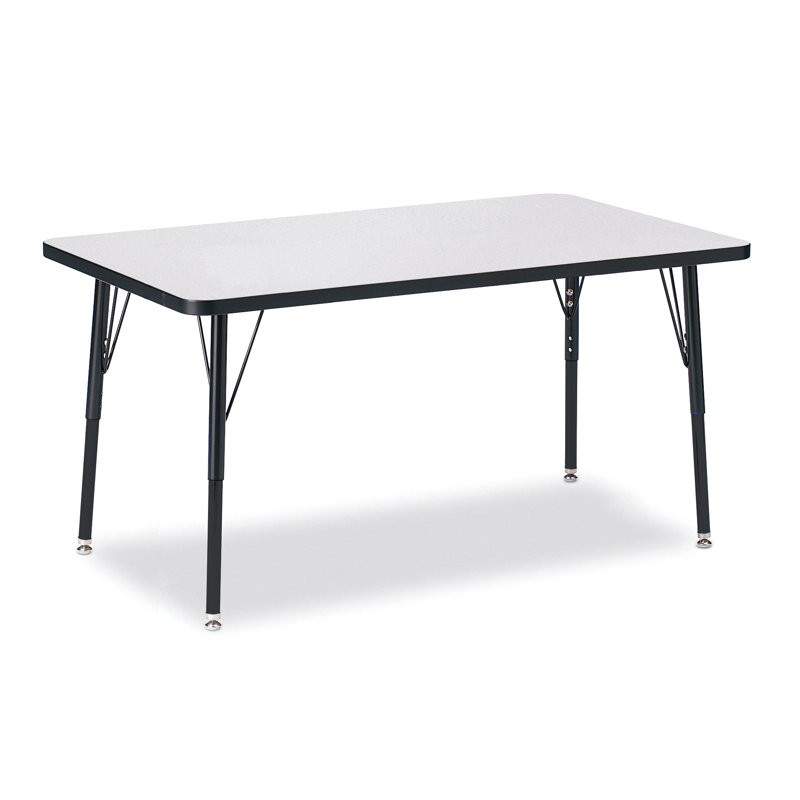 Table rectangulaire Berries, Pieds standards pour adultes 24 po - 31 po, Gris et noir, 30 po x 48 po