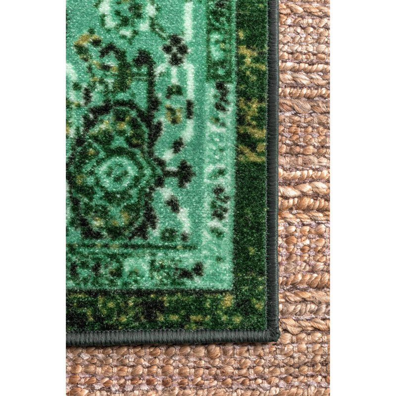 Bowning Oriental Power Loom Performance Green Rug, Runner 2'6" x 12'