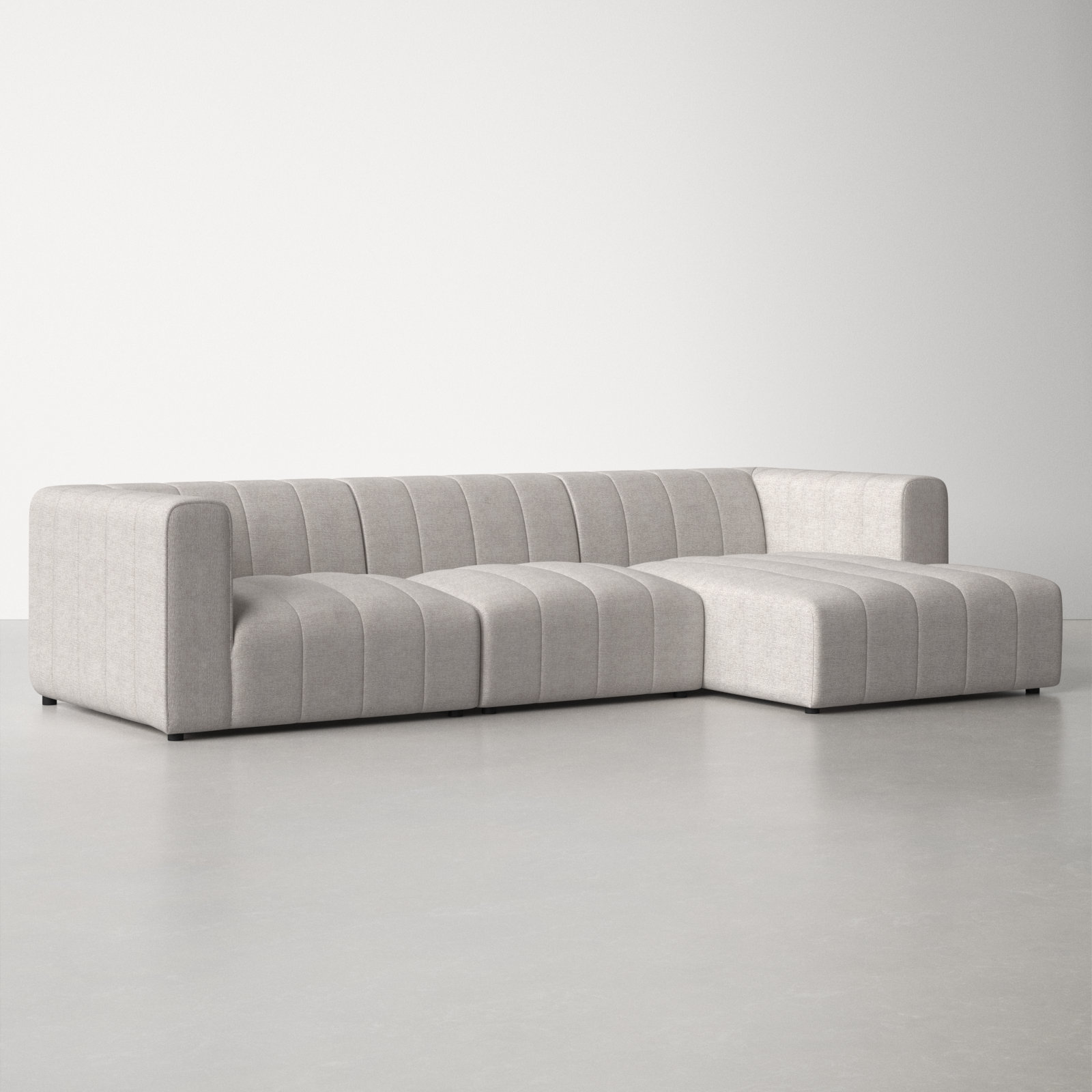 Bowry Modular Upholstered Chaise L-Sectional, Right Hand Facing, Light Gray Napa Sandstone Polyester, Black