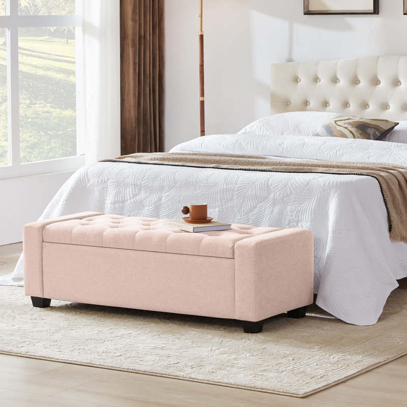 Banc de rangement avec repose-pieds et charnière de sécurité, Rose