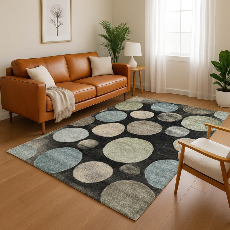 Tapis géométrique de qualité supérieure lavable à la machine Mayfield, Noir, 8 pi x 10 pi