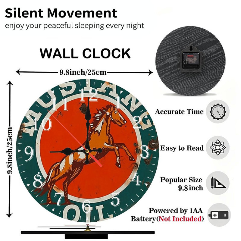 Horloge murale en bois 10 po, mouvement silencieux, à piles (piles AA non incluses), décor artistique, parfait pour les décorations