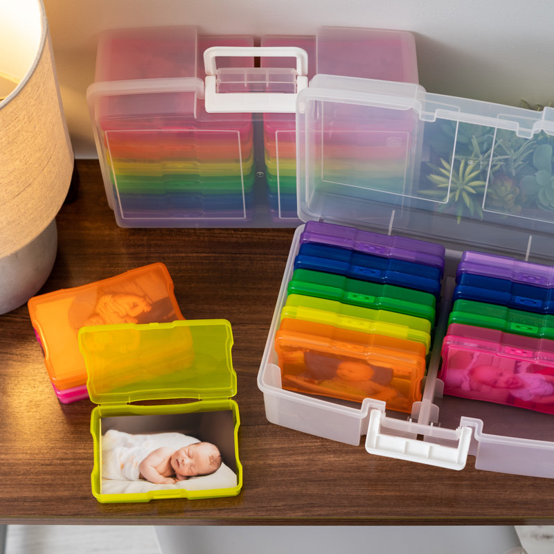 Multicolor Stackable Photo and Craft Storage Box with Handle