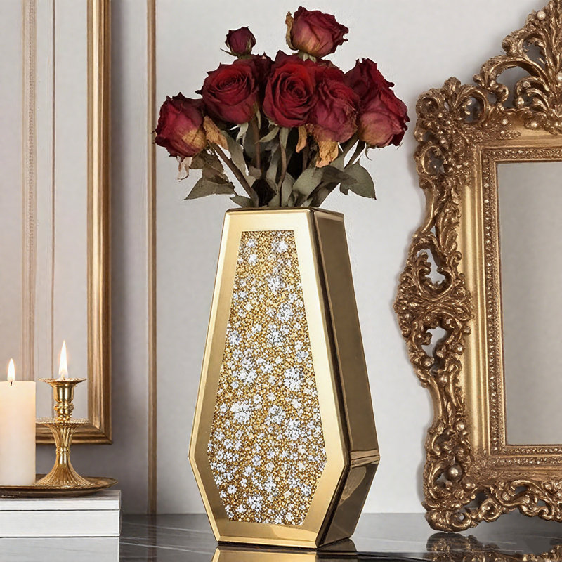 14in Mirrored Gold Vase, Gold