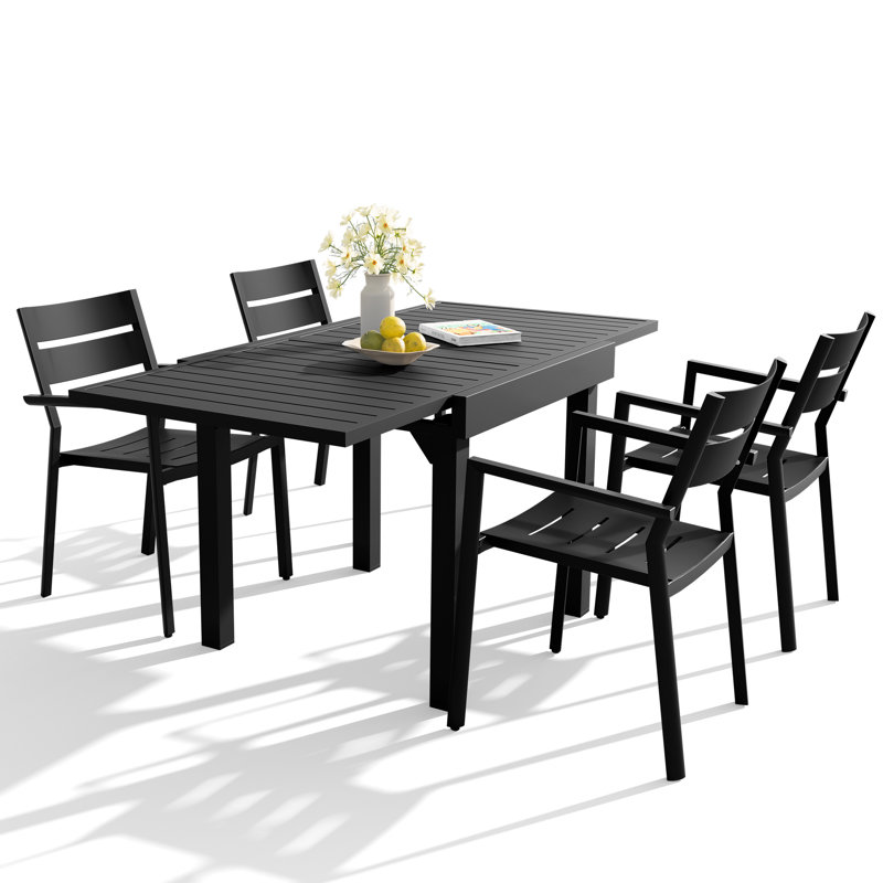 4 - Person Aluminum Rectangular Extendable Outdoor Dining Set With Stackable Armchairs