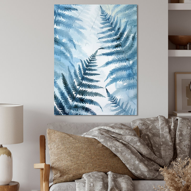 Fougère bleue III sur toile, Toile avec cadre flottant noir, H 40 po x l 30 po