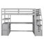 Lit mezzanine simple gris avec bureau, tablettes et structure de support solide