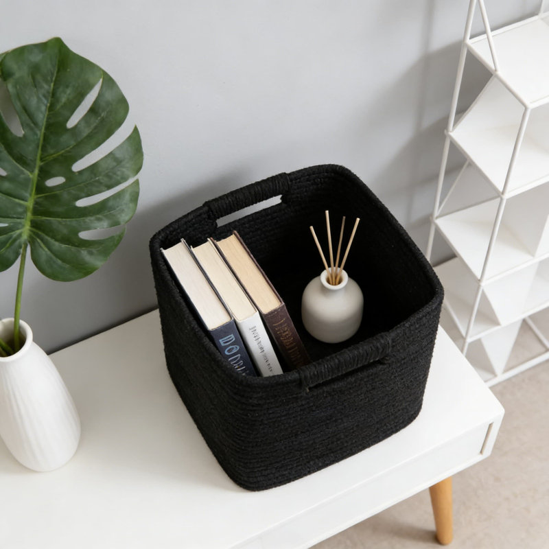 Collapsible Storage Baskets 3-Pack, 11 Inch Woven Cotton Rope Organizer Bins For Shelves, Closet, Nursery, And Home Organization