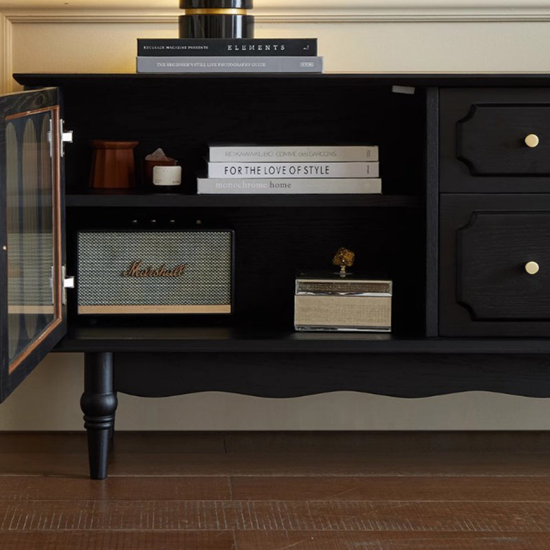 Retro design solid wood TV cabinet, Black