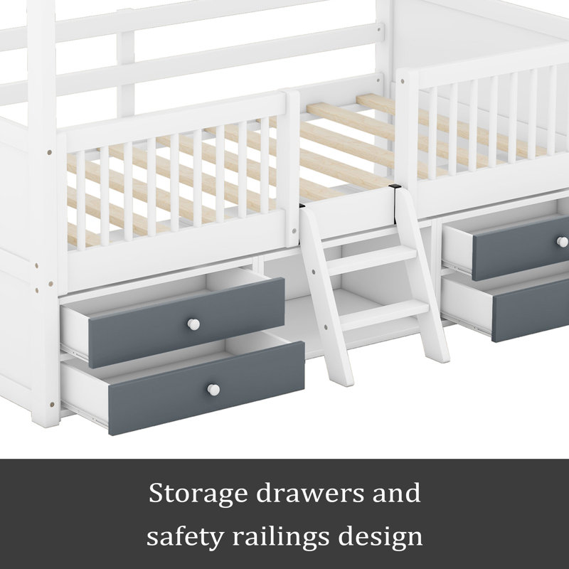 Wood Bed House Bed Frame, Twin, White