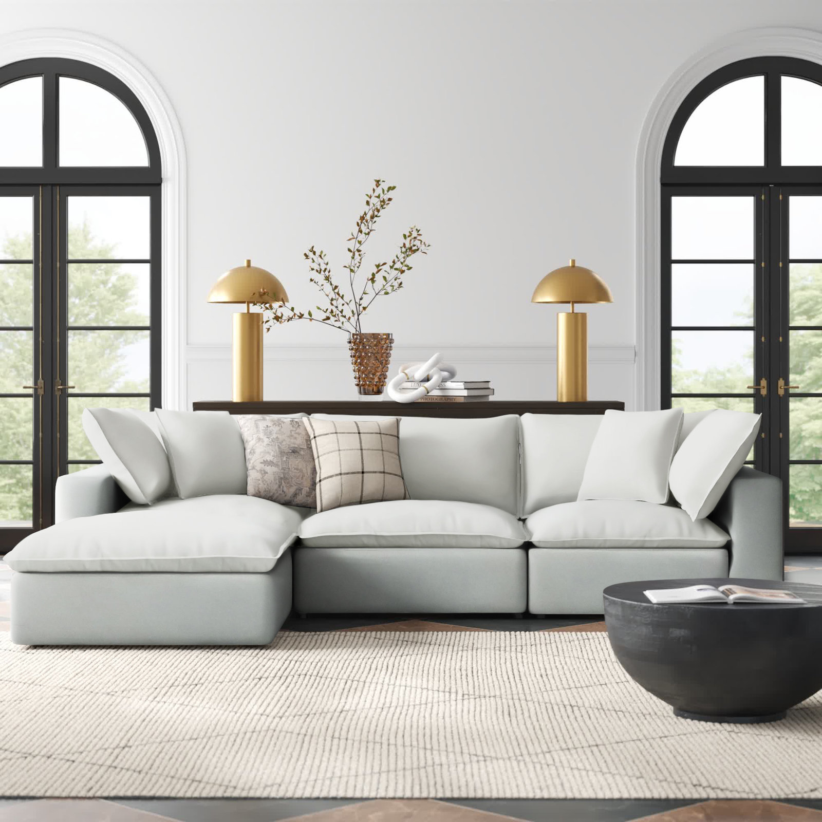 Ellaria 4 - Piece Modular Upholstered Reversible Chaise Sectional , Peyton Pearl