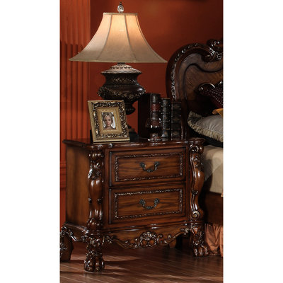 Table de chevet de chambre à coucher en chêne cerisier - 2 tiroirs avec sections en feutre, bois massif +, glissières à roulement en métal, glissières pour la décoration